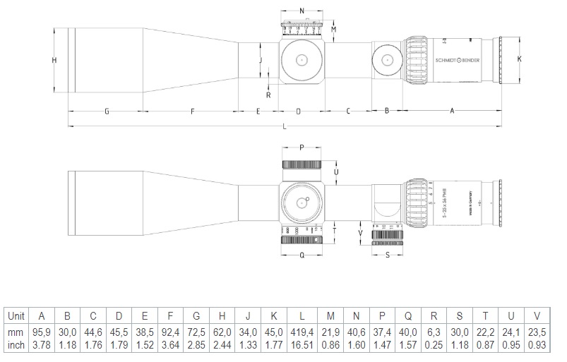 5-25x56 PM II DT27 MTC Dimentions 5-25x56 PM II DT27 MTC Dimentions